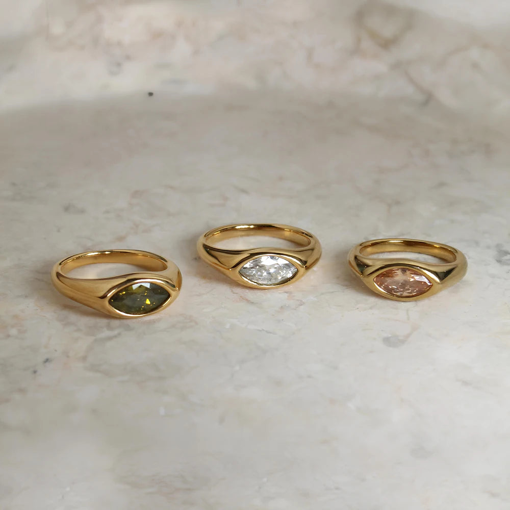 Women's Titanium Steel Marquise Cut Ring  4 Colors Korean Inspired Light Luxury Jewelry Hypoallergenic Stackable Dainty Ring