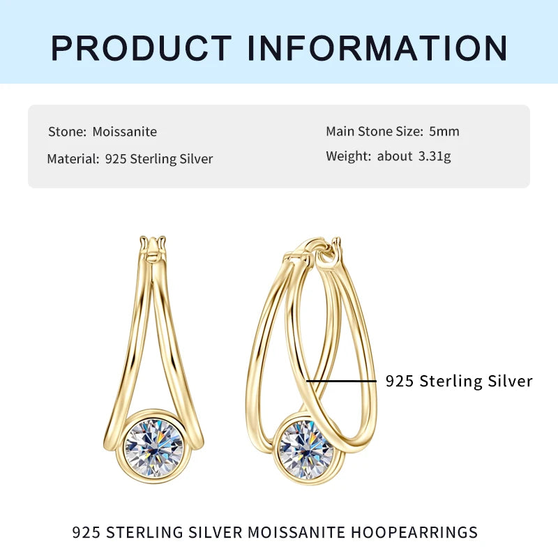 IOGOU S925 Sterling Silver Split Huggie Earrings Women Engagement Earring D0.5CT 5MM Solitaire Moissanite Diamond Hoop Earrings