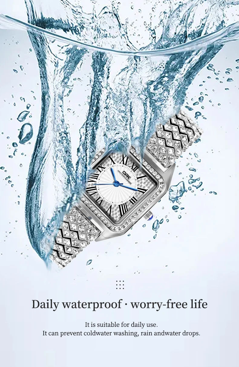 OPK brand full diamond waterproof Roman scale steel belt ladies quartz watch 8619