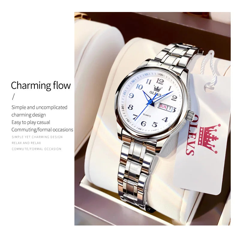 OLEVS Luxury Quartz Watch for Women Elegant Stainless Steel Watch Luminous Waterproof Week Date Wristwatch Ladies Dress Watch