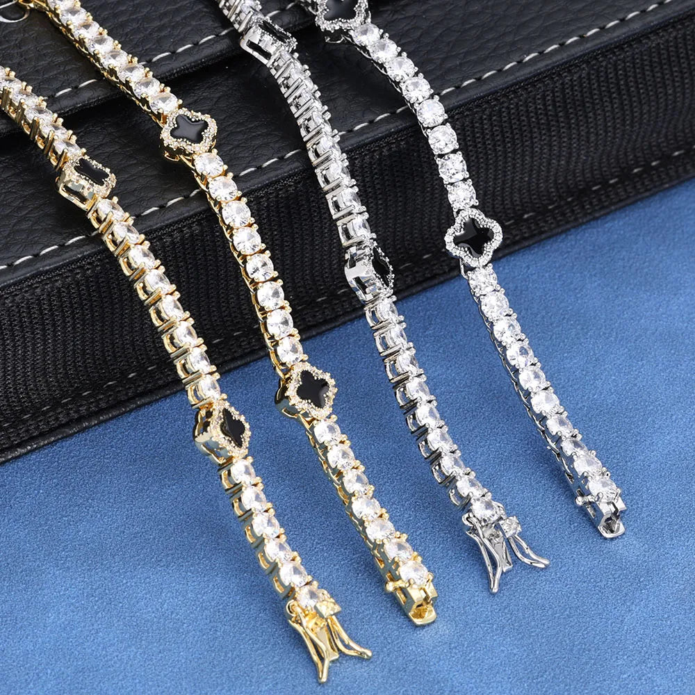NY Fashion Design Dainty Tennis Chain Gold/Silver Plated Zircon Bracelet Luxury Hip Hop Jewelry for Men Women party Gift