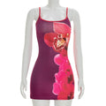D26DS067 Women's casual floral printed halter A-hem sleeveless slim short dress