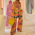 Elegant and trendy autumn printed long-sleeved shirts and long pants, casual custom-made