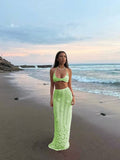 Seaside vacation bikini two-piece set, custom-made floral tie long dress, hand-hooked floral beach cover